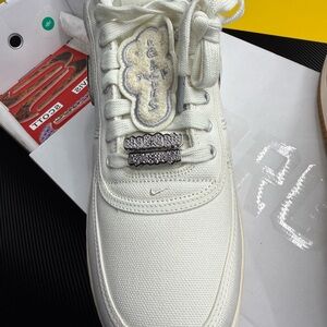 Travis Scott White Athletic Shoes with Silver Details